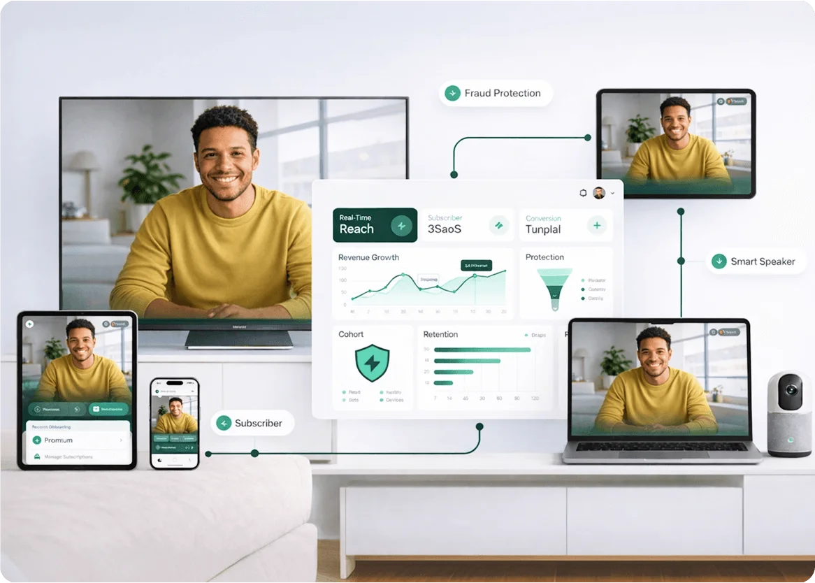 Media analytics dashboard showing streaming attribution and viewer journey data