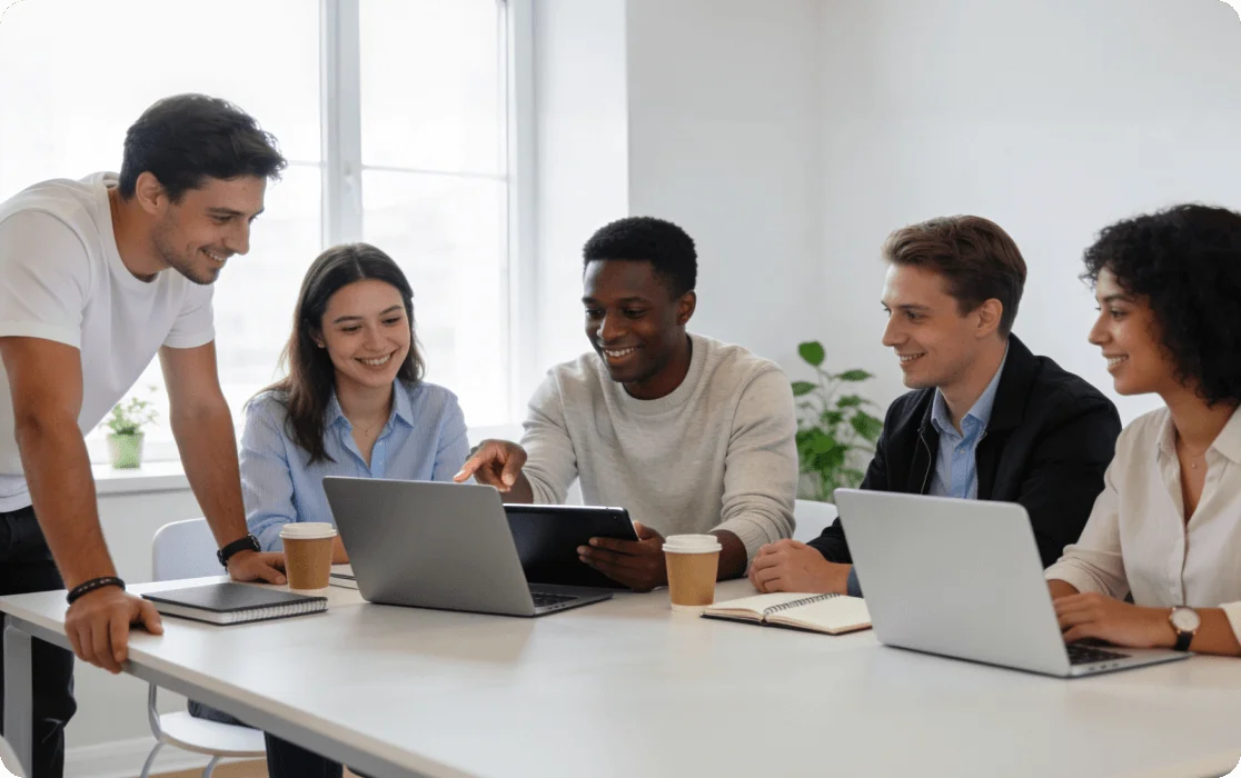 Startup team preparing funding presentation with attribution data